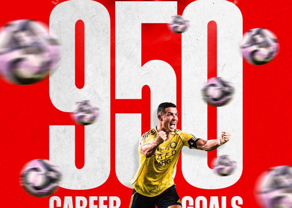Cristiano Ronaldo franchit le cap du 950e but de sa carrière, encore à 50 buts de la barre des 1 000 buts.